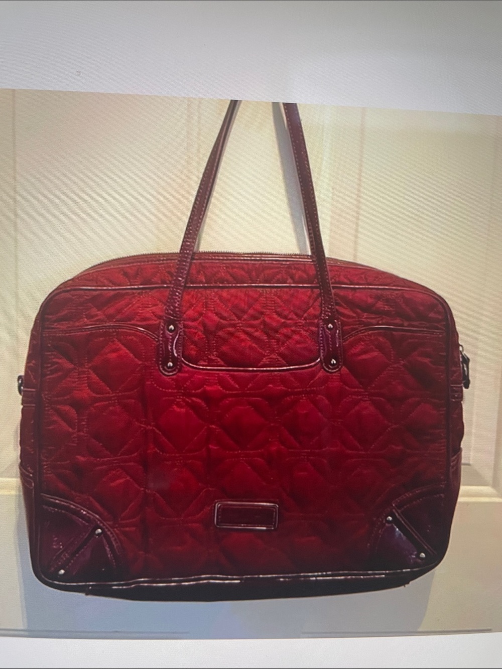9 West Quilted Red Tote Bag with Double Handles
